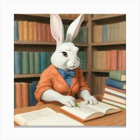 Rabbit In A Library Canvas Print