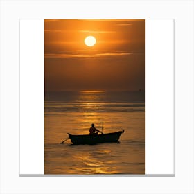 Man In Boat At Sunset Canvas Print