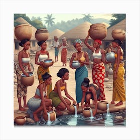  African ladies at the the stream to fetch water, Canvas Print Canvas Print