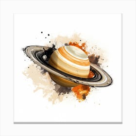 Planet Saturn Sketch With Ink Splash Effect Canvas Print