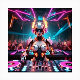 Neon Dj Girl Bot Canvas Print