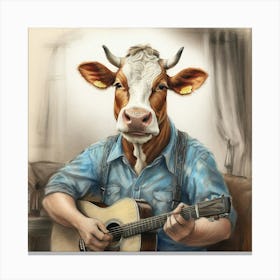 Cow Playing Guitar 3 Canvas Print