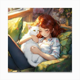Girl With A Cat 4 Canvas Print