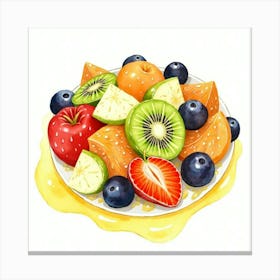 A Watercolor Depiction Of A Fresh And Vibrant Fruit Salad With A Honey Lime Dressing Canvas Print