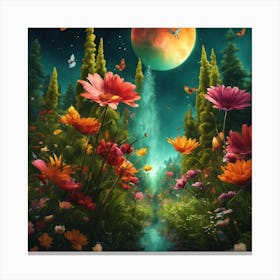 Flower Garden At Night Canvas Print