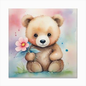 Teddy Bear With Flower Canvas Print