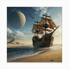 Pirate Ship On The Beach 3 Canvas Print