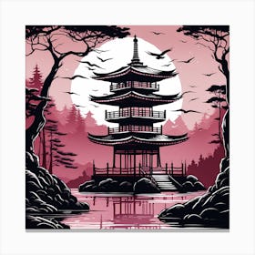 Pagoda,Painting,Japanese Landscape (8) Canvas Print