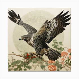 Ohara Koson Inspired Bird Painting Red Tailed Hawk 2 Square Canvas Print