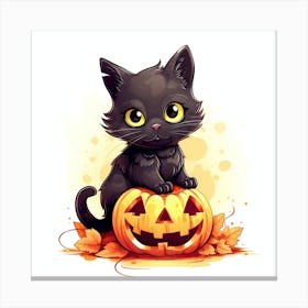 Black kitten Halloween Canvas Print