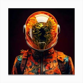 Firefly Striking Portrait, Futuristic Helmet, Glowing Plant, Vibrant, Bright Orange, Dark Background (10) Canvas Print