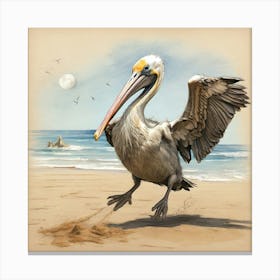 Pelican On The Beach 2 Canvas Print