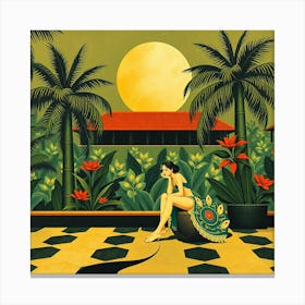 Woman Sitting In A Garden Canvas Print