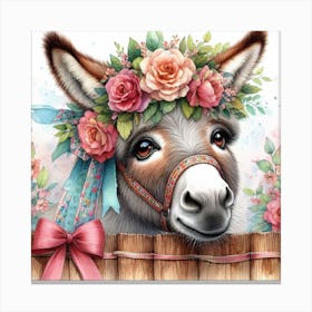 Donkey With Flowers 7 Canvas Print