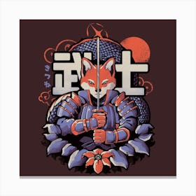 Samurai Fox Escura Square Canvas Print