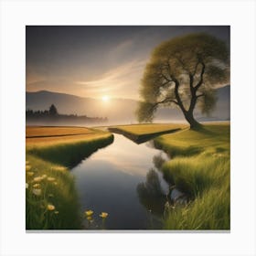 Lone Tree In A Field 3 Canvas Print