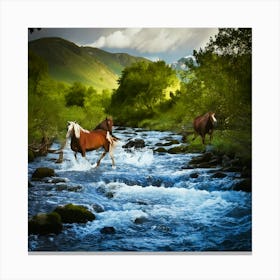 Firefly Majestic Wild Stream With Surreal Water Horses 7422 Canvas Print