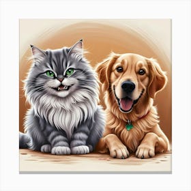 Golden Retriever And Cat Canvas Print