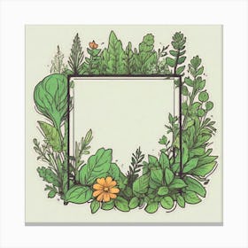 Frame With Plants And Flowers Canvas Print
