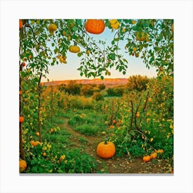 An Isolated Rustic Natural View Of A Bountiful Garden In Autumn Where A Plethora Of Verdant Pumpk (5) Canvas Print