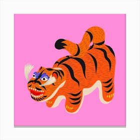 Hariko No Tora Pink Tiger Doll Square Canvas Print