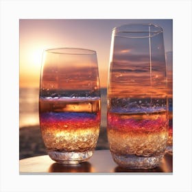 Vivid Colorful Sunset Viewed Through Beautiful Crystal Glass Champagne, Close Up, Award Winning Phot Canvas Print