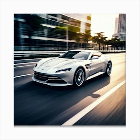 Automobile Driving Speed White Sport Road Fast Vehicle Car Motion Drive Style Photograph (7) Canvas Print