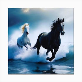 Two Horses Running In The Ocean Canvas Print