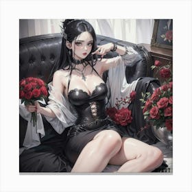 Gothic Girl With Roses 4 Canvas Print