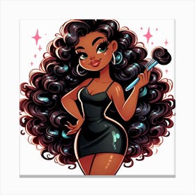 Cartoon Girl With Curly Hair 1 Canvas Print