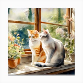 Two Cats On The Window Sill Canvas Print