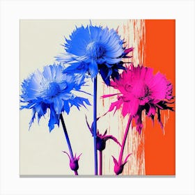 Andy Warhol Style Pop Art Flowers Cornflower 3 Square Canvas Print
