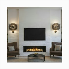 Modern Living Room With Fireplace 18 Canvas Print