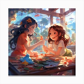 Two Girls Playing With Toys Anime 1 Canvas Print