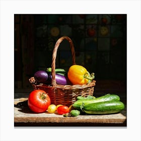 Basket Of Ripe Fresh Farm Harvest Overflowing With Assorted Vegetables And Fruits Vibrant Purple E (4) Canvas Print