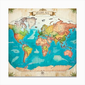 Detailed World Map Watercolor Style Continents And Oceans Outlined With Precision Geographic Land (5) Canvas Print