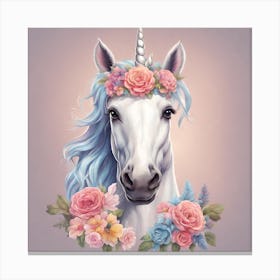 Unicorn With Floral Crown Canvas Print