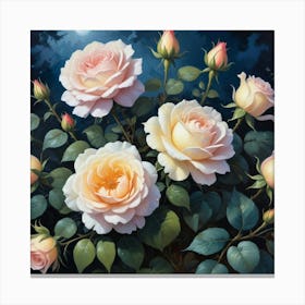 Vintage Midnight Summer Botanical Roses Garden Art Print 3 Canvas Print