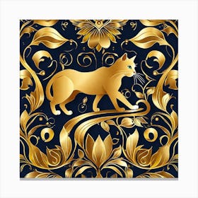 Gold Cat On A Black Background Canvas Print