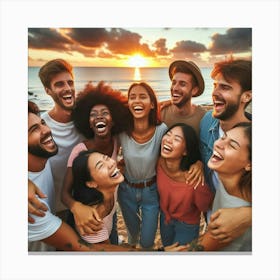 Group Of Friends Laughing At The Beach Canvas Print