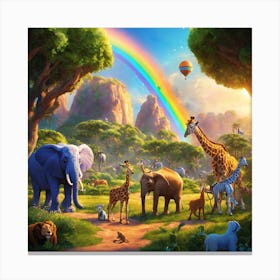 A Joyful Scene Showing A Variety Of Animals In The Jungle Canvas Print