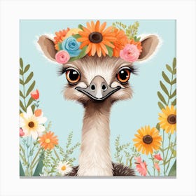 Floral Baby Ostrich Nursery Illustration (32) Canvas Print