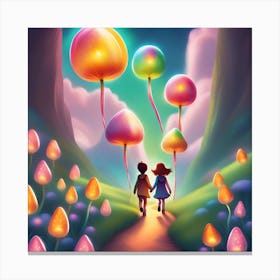 Two Children Walking Through A Forest Canvas Print