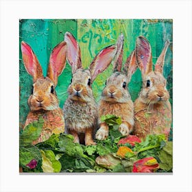 Kitsch Rabbits Munching On Greens 1 Canvas Print