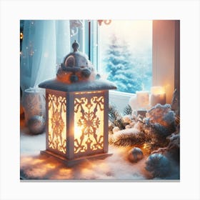 Christmas Lantern In The Window Canvas Print