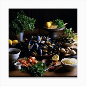 Mussels On A Table Canvas Print