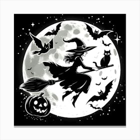 A Image Of A Witch Flying In Front Of The Moon 3 Canvas Print