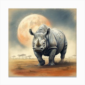 Rhino In The Savannah Canvas Print