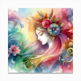 Woman With Flowers In Her Hair 3 Canvas Print