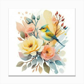 Bird And Flowers Canvas Print